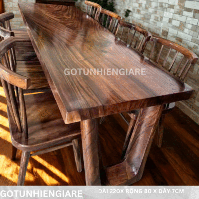 Bộ Bàn Ghế Gỗ Me Tây Nguyên Tấm 220 x 80 x 7cm 8 Ghế