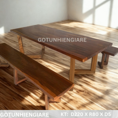 Bộ Bàn Ghế Gỗ Me Tây Nguyên Tấm 2m2 x 80cm – Dày 5cm