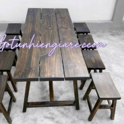 Bộ Bàn Ghế Gỗ Thông 1m8 Cho Quán Ăn – Mặt Dày 4cm