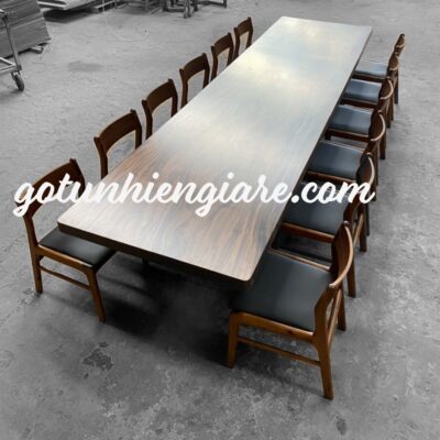 Bộ Bàn Gỗ Me Tây Nguyên Tấm 2m75 x 80cm – 12 Ghế, Mặt Bàn Dày 5cm