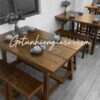 Bộ Bàn Ăn Gỗ Thông 1m2 x 70cm – 4 Ghế Đơn Mặt Cong | Nhỏ Gọn – Thoải Mái – Tự Nhiên
